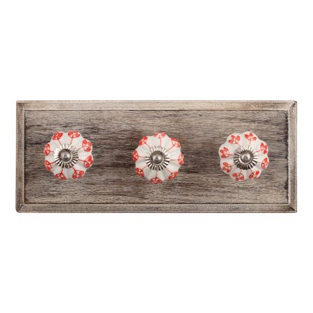 Poopy Flower Ceramic Wooden Hooks